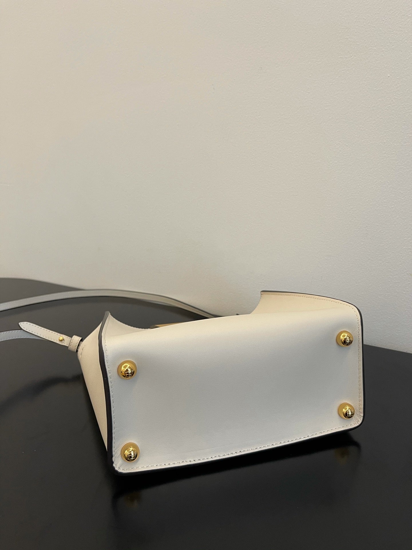 Fendi C'mon Mini White Leather Shoulder Bag with Gold Hardware