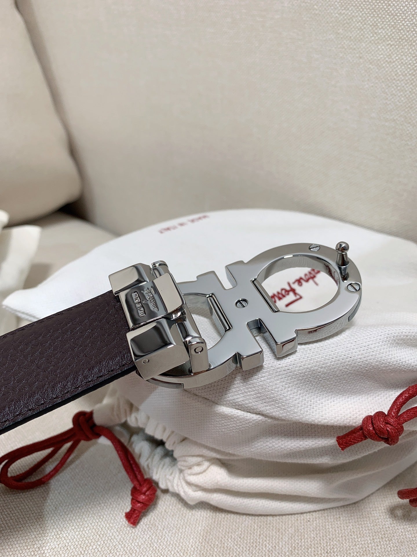 Salvatore Ferragamo Men's Gancini Buckle Leather Belt - Black Pebbled Leather with Engraved Silver-Tone Hardware