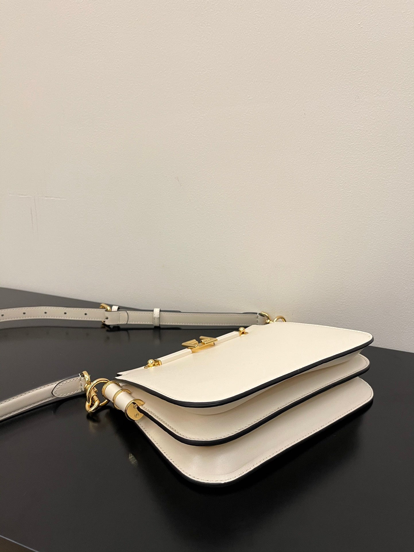 Fendi C'Mon Small White Leather Shoulder Bag with Gold FF Logo