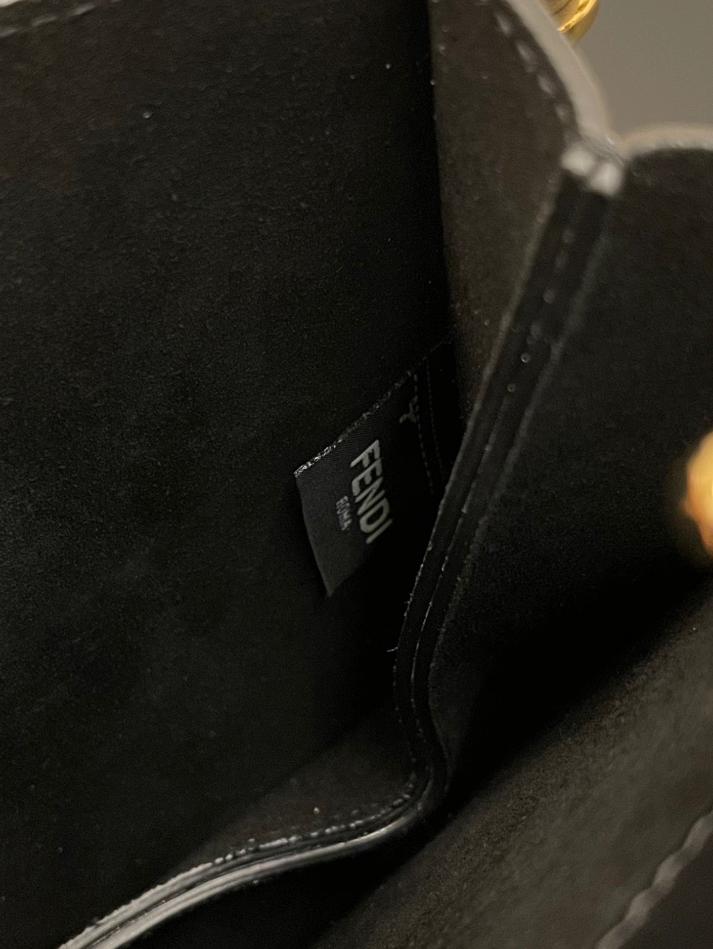Fendi Black Leather Touch Shoulder Bag with Gold-Tone Hardware