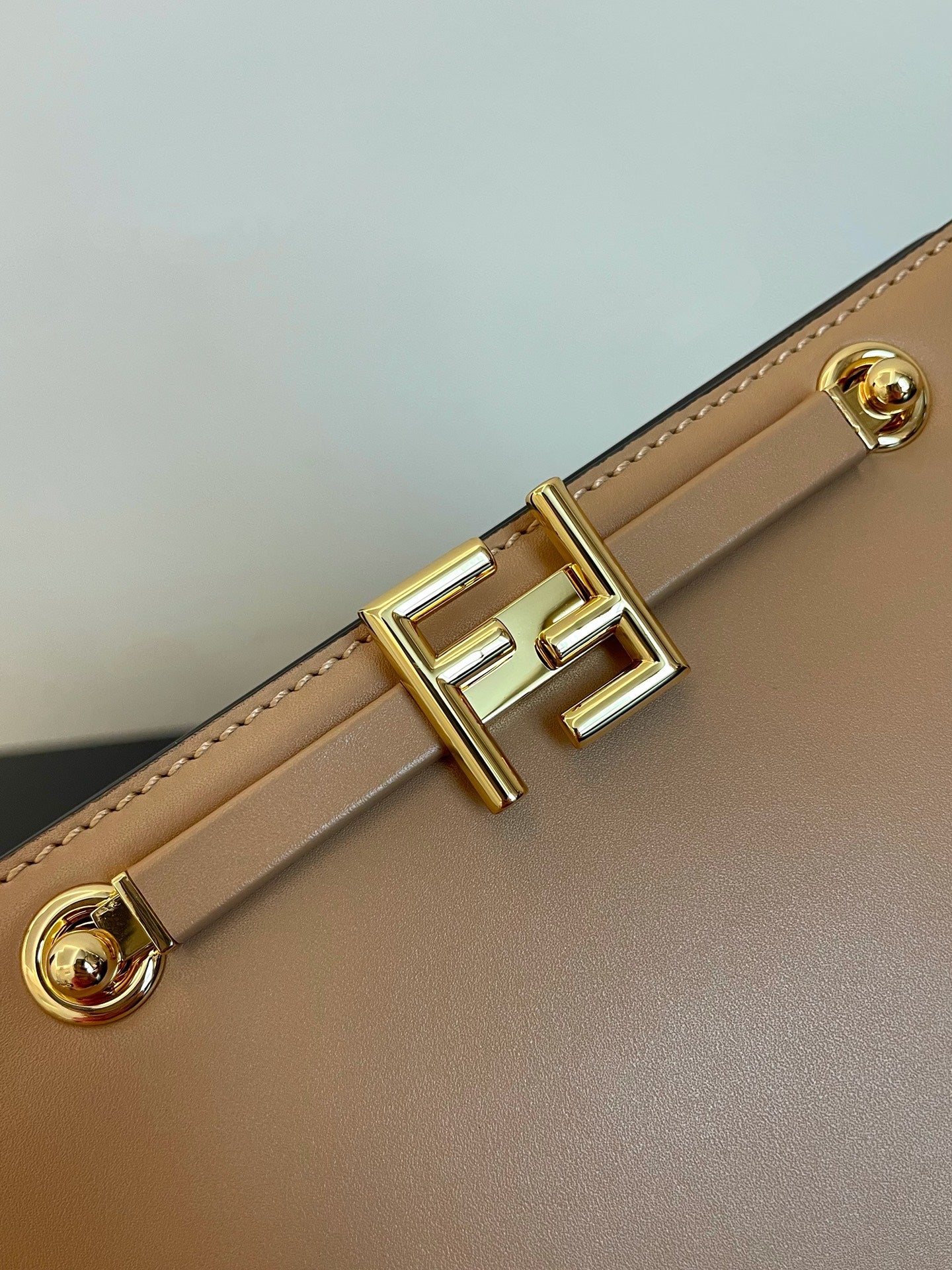 Fendi Beige Leather Small Crossbody Bag with Gold-Tone FF Logo