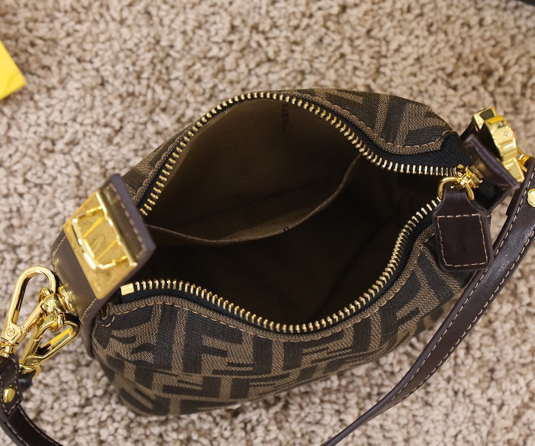 Fendi Zucca Mini Monogram Brown Canvas Crossbody Bag with Gold Hardware