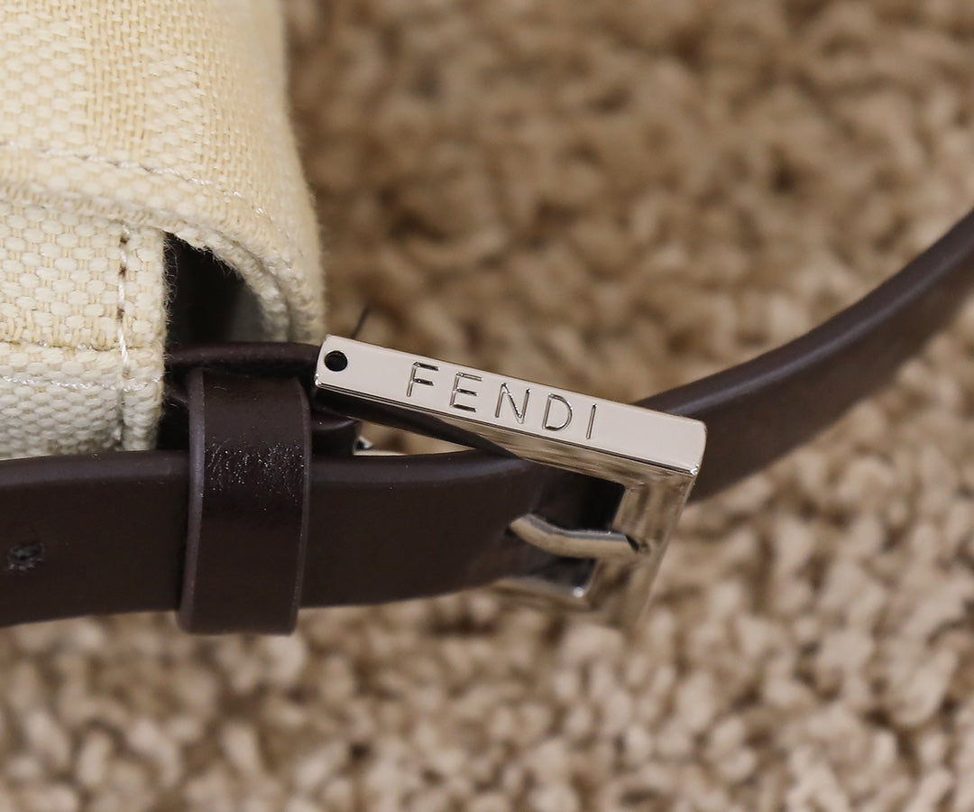Fendi Baguette FF Monogram Fabric Shoulder Bag - Beige/Cream
