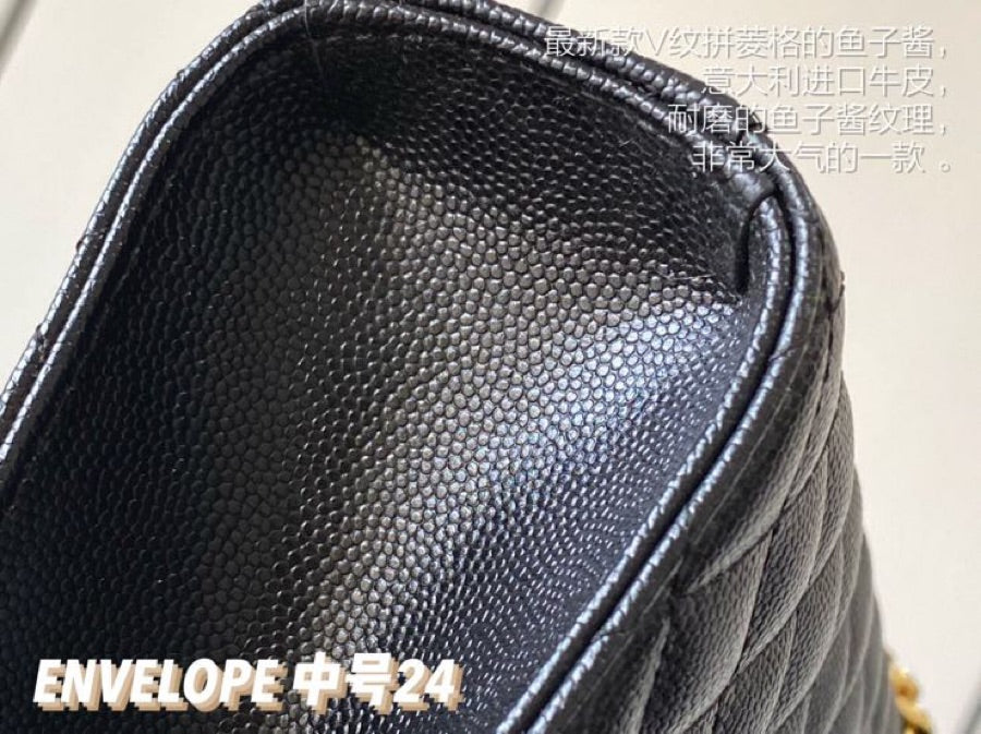 Saint Laurent Medium Envelope Bag in Mix Matelassé Quilted Black Leather