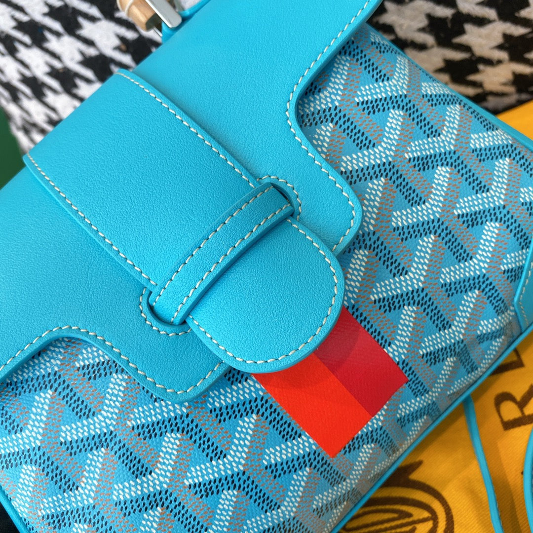 Gogy Turquoise Geometric Print Top Handle Handbag with Shoulder Strap