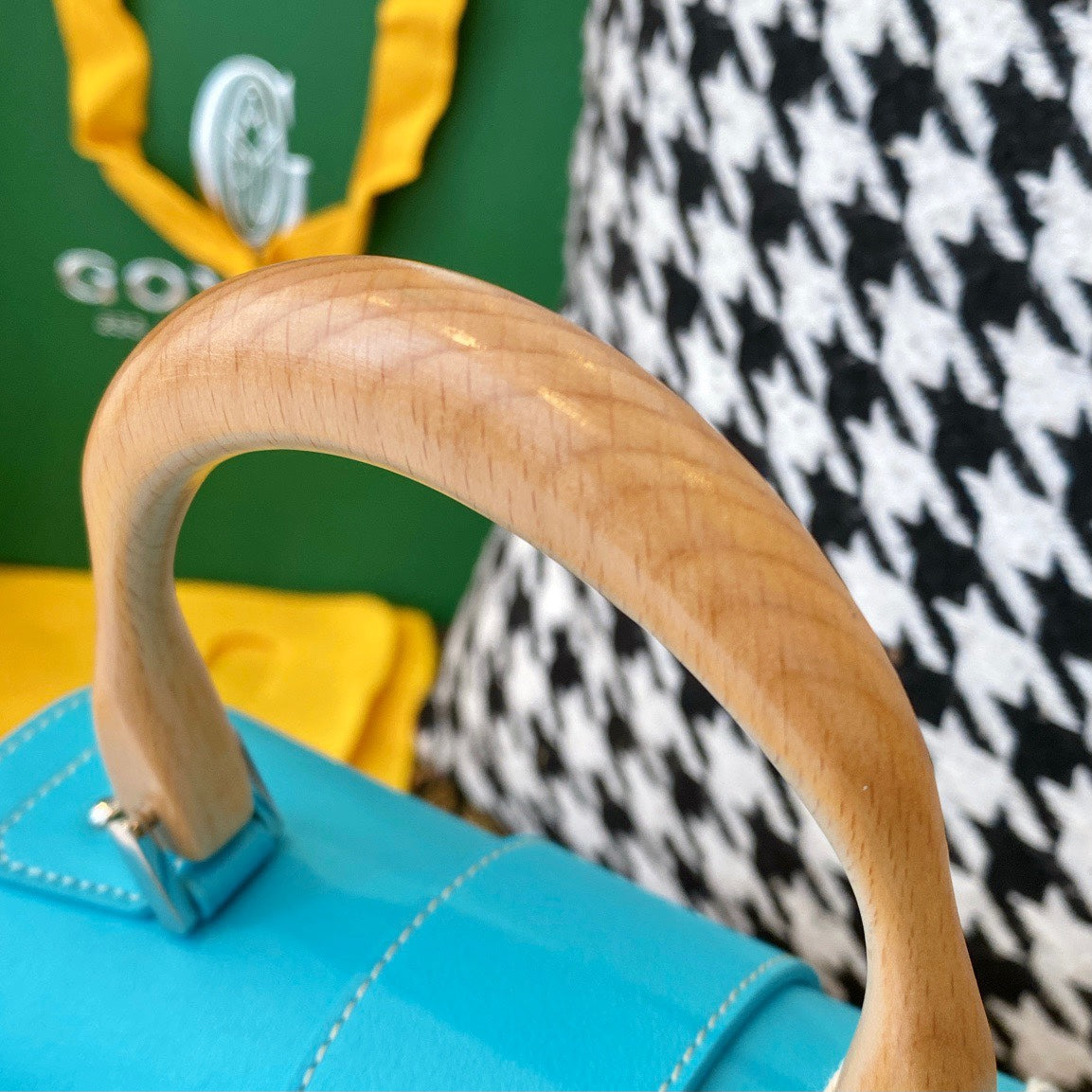 Gogy Turquoise Geometric Print Top Handle Handbag with Shoulder Strap