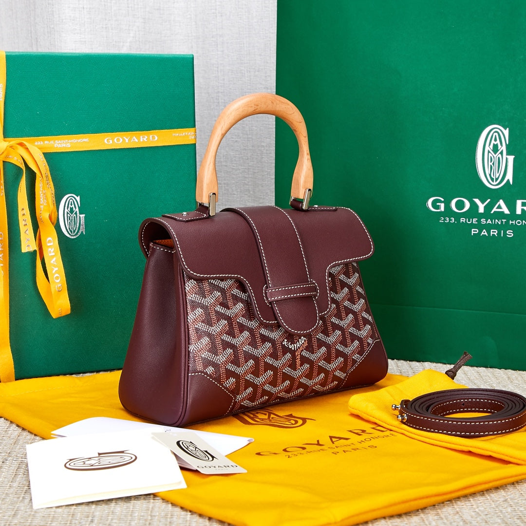 Gogy Elegant Burgundy Chevron Top Handle Shoulder Bag with Wood Handle
