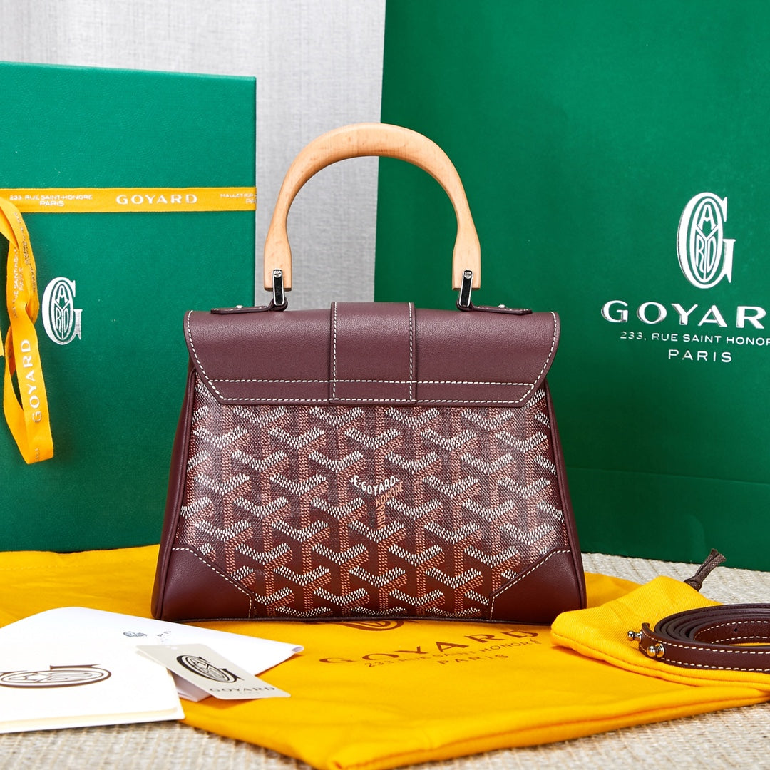 Gogy Elegant Burgundy Chevron Top Handle Shoulder Bag with Wood Handle