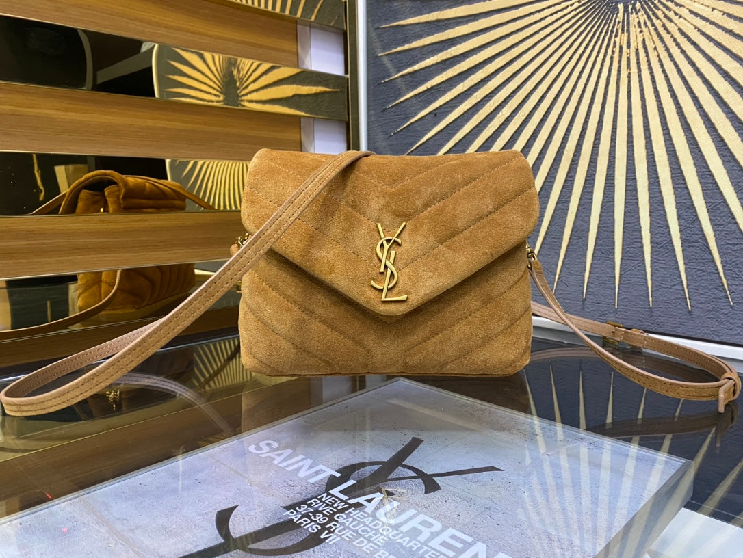 Saint Laurent Loulou Toy Bag in Tan Quilted Suede