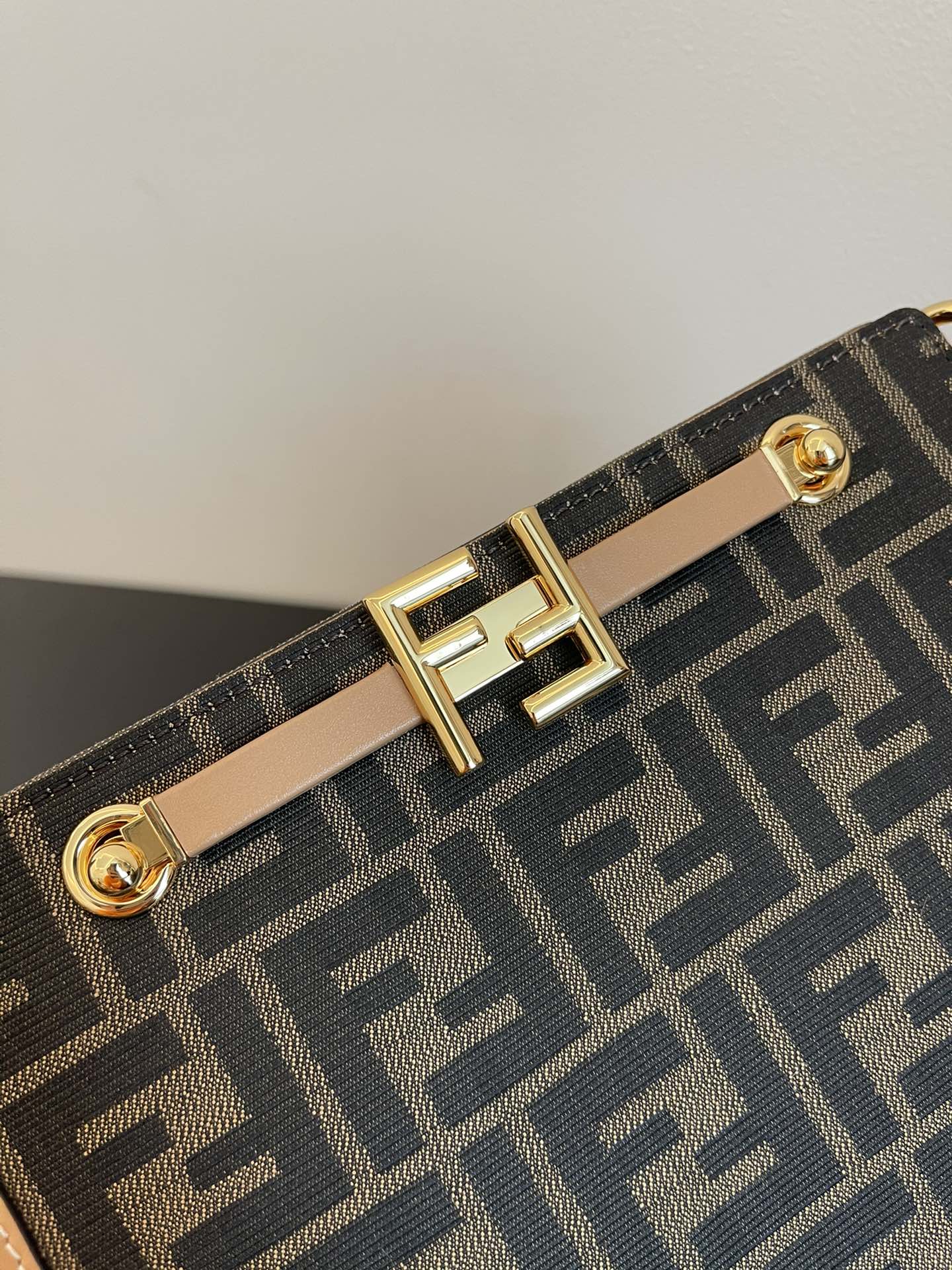 Fendi Monogram Print Mini Shoulder Bag - Brown/Beige Canvas &amp; Leather