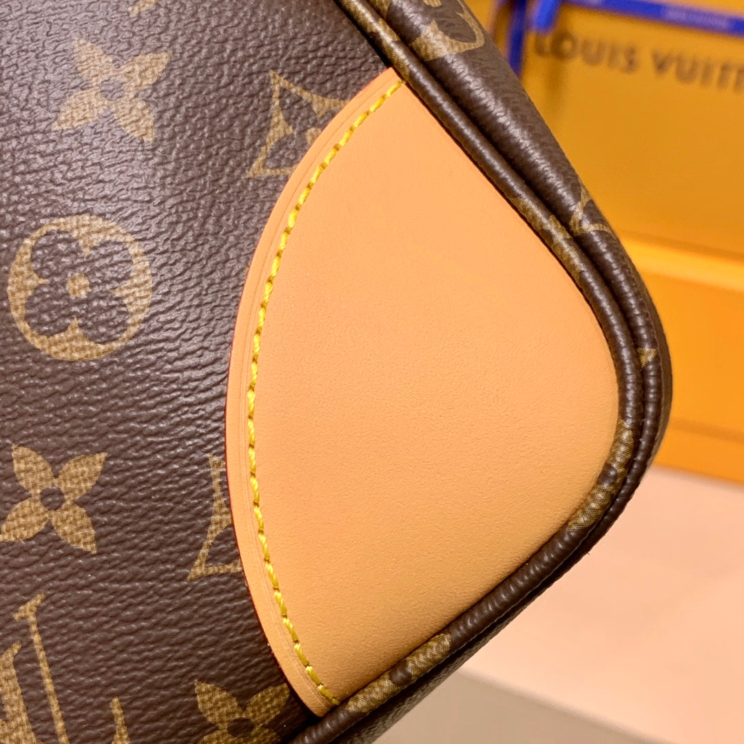 Louis Vuitton Classic Monogram Canvas Crescent Shoulder Bag with Tan Leather Trim