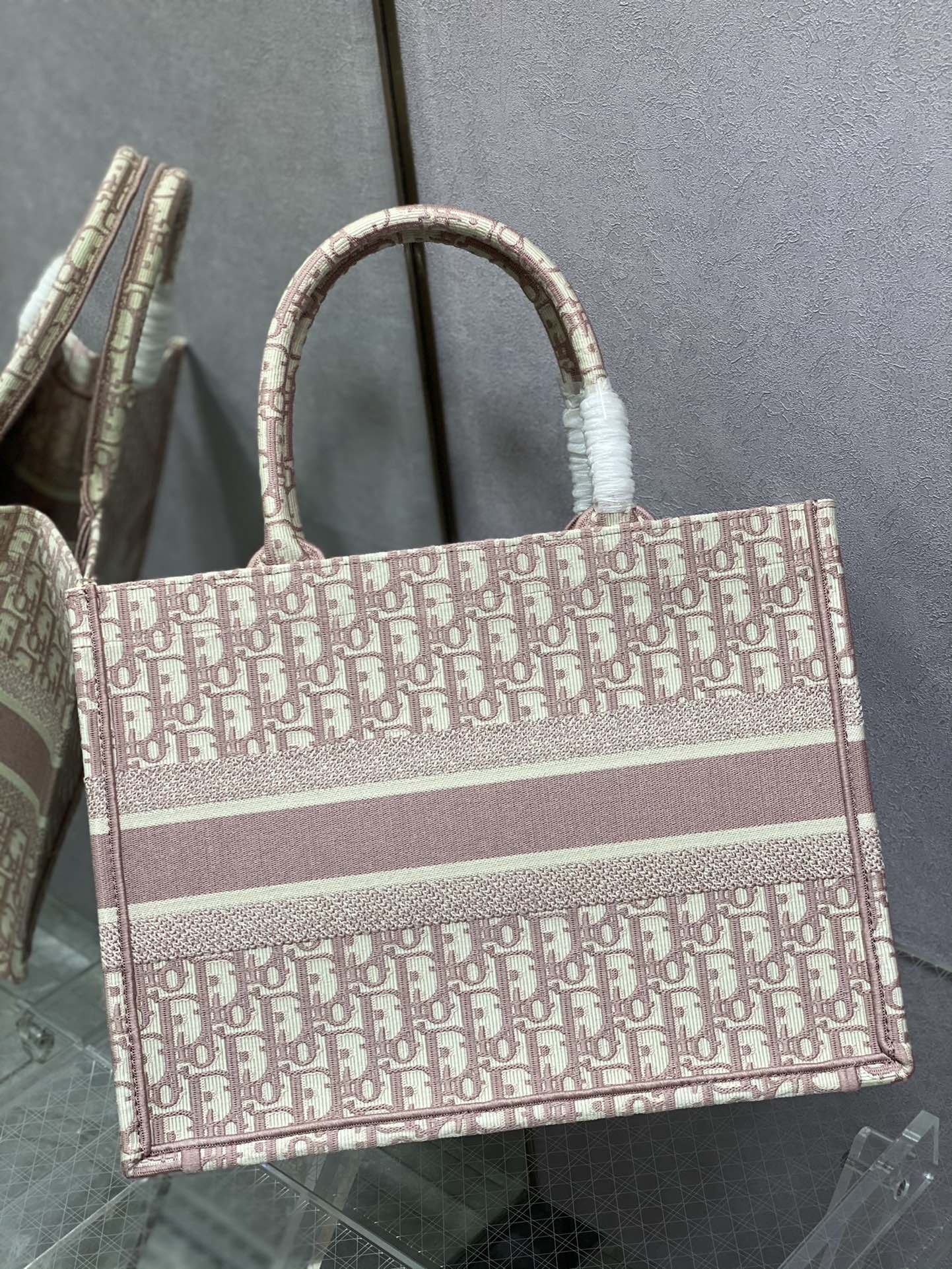 Dior Luxury Pink Oblique Monogram Embroidered Canvas Tote Bag