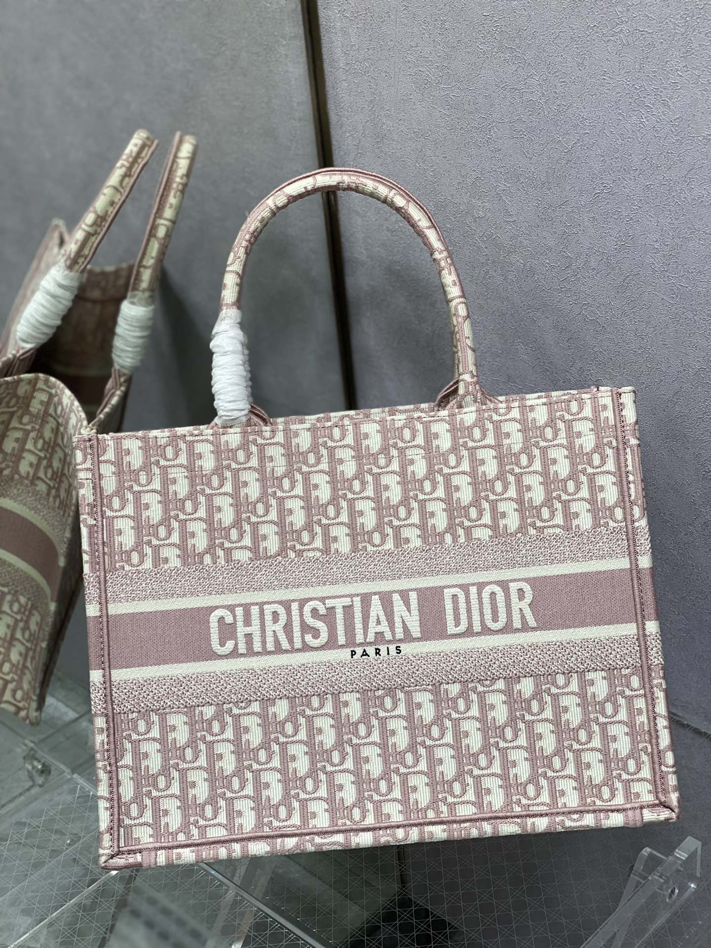 Christian Dior Book Tote Rose Gold Dior Oblique Embroidery Handbag