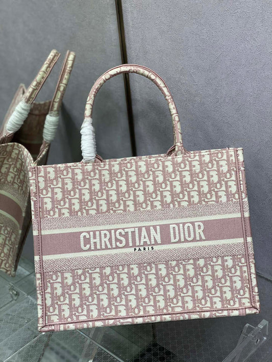 Christian Dior Book Tote Rose Gold Dior Oblique Embroidery Handbag