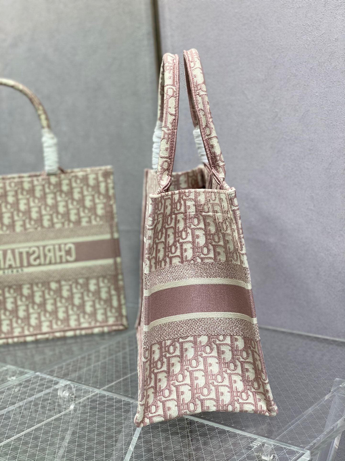 Christian Dior Medium Book Tote - Pink Dior Oblique Embroidery