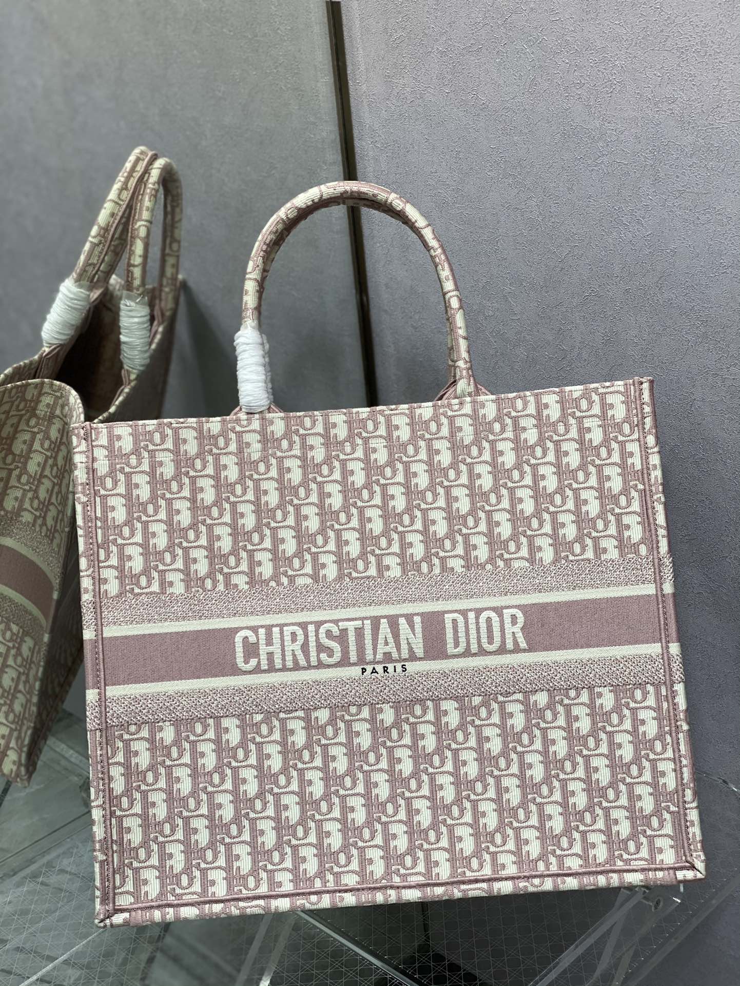 Christian Dior Book Tote Medium Pink Oblique Embroidered Canvas Bag