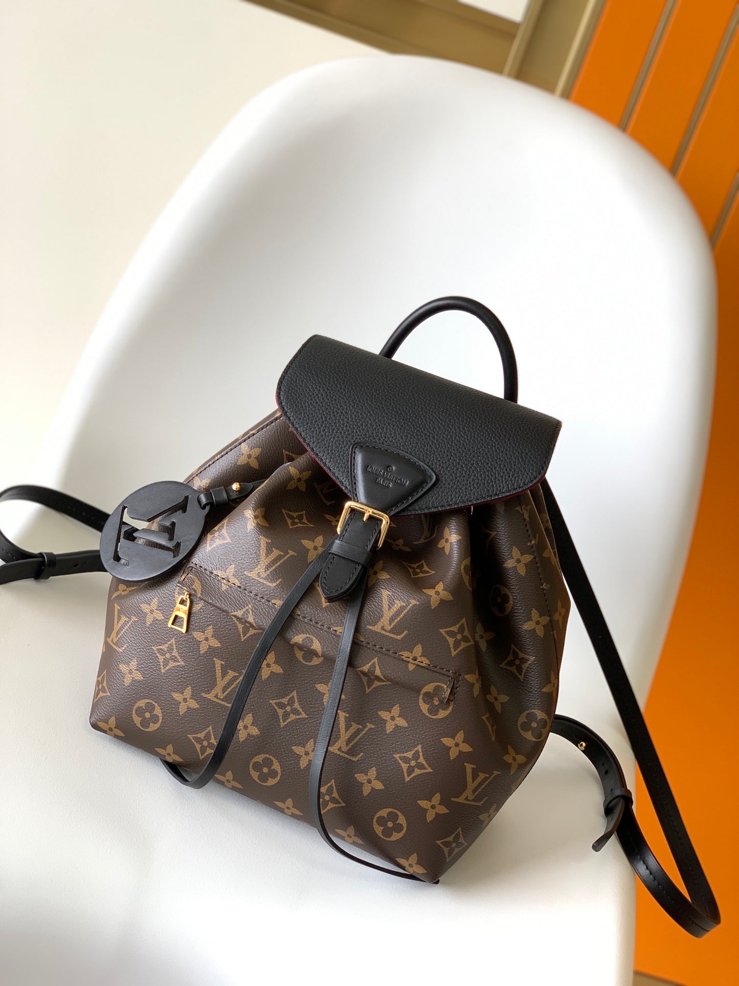 Louis Vuitton Classic Monogram Pattern Drawstring Backpack with Leather Flap