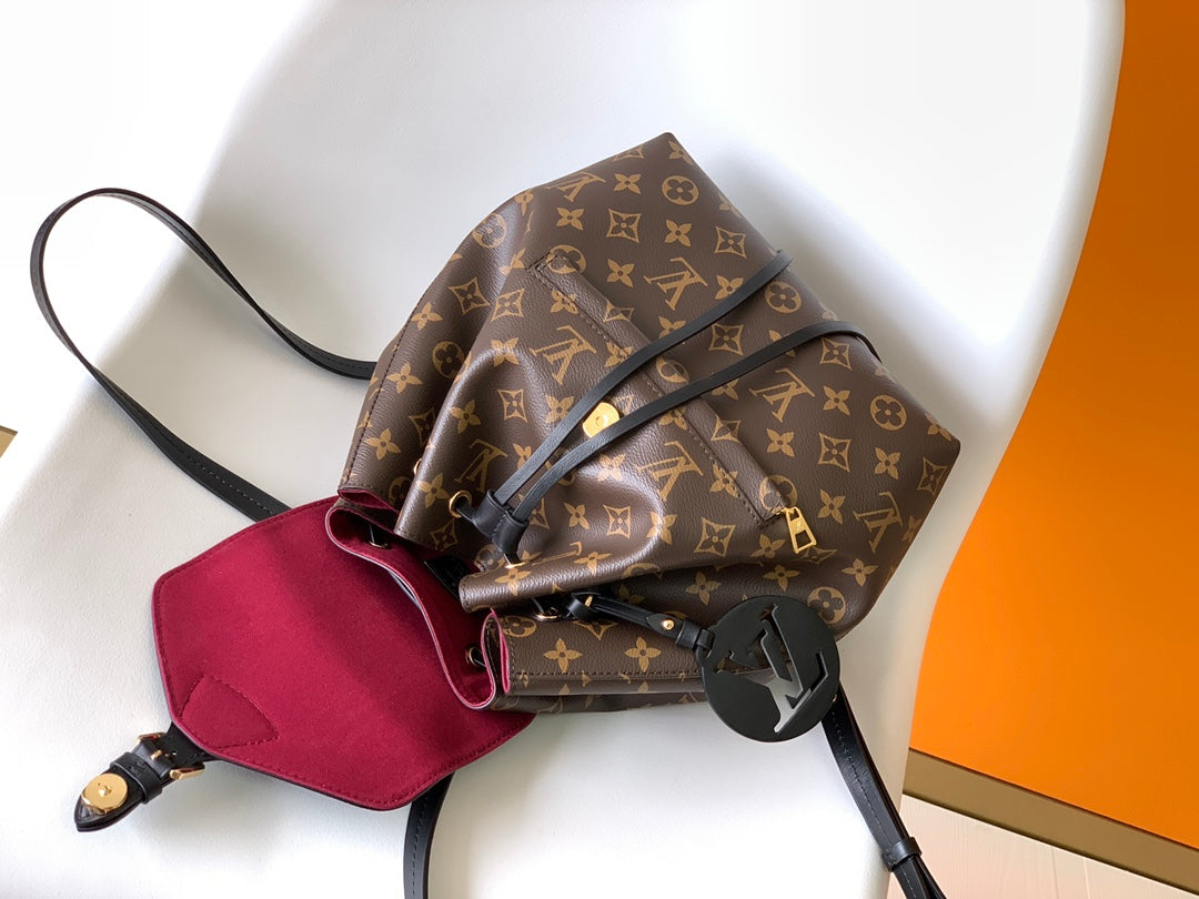 Louis Vuitton Classic Monogram Pattern Drawstring Backpack with Leather Flap