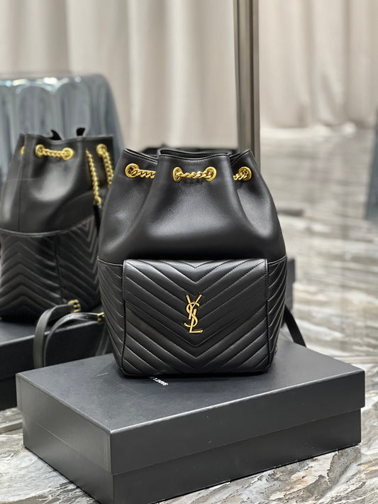Saint Laurent Joe Quilted Lambskin Leather Bucket Bag in Black