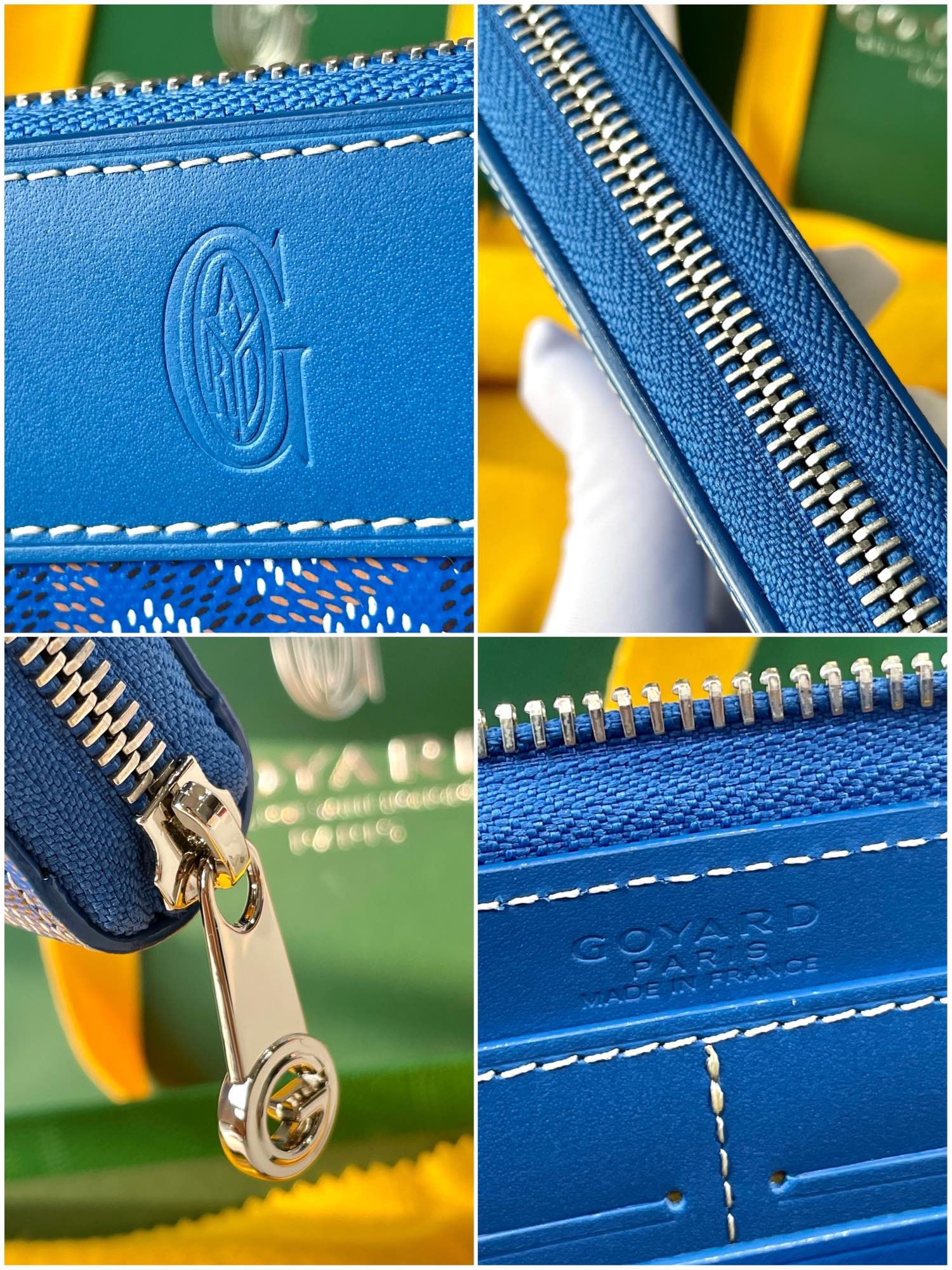 Gogy Classic Blue Chevron Monogram Zip-Around Canvas Long Wallet