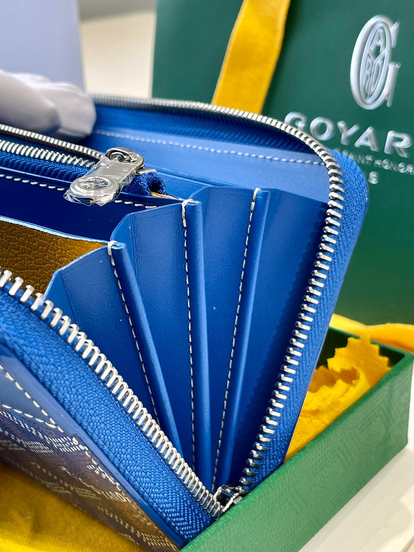 Gogy Classic Blue Chevron Monogram Zip-Around Canvas Long Wallet