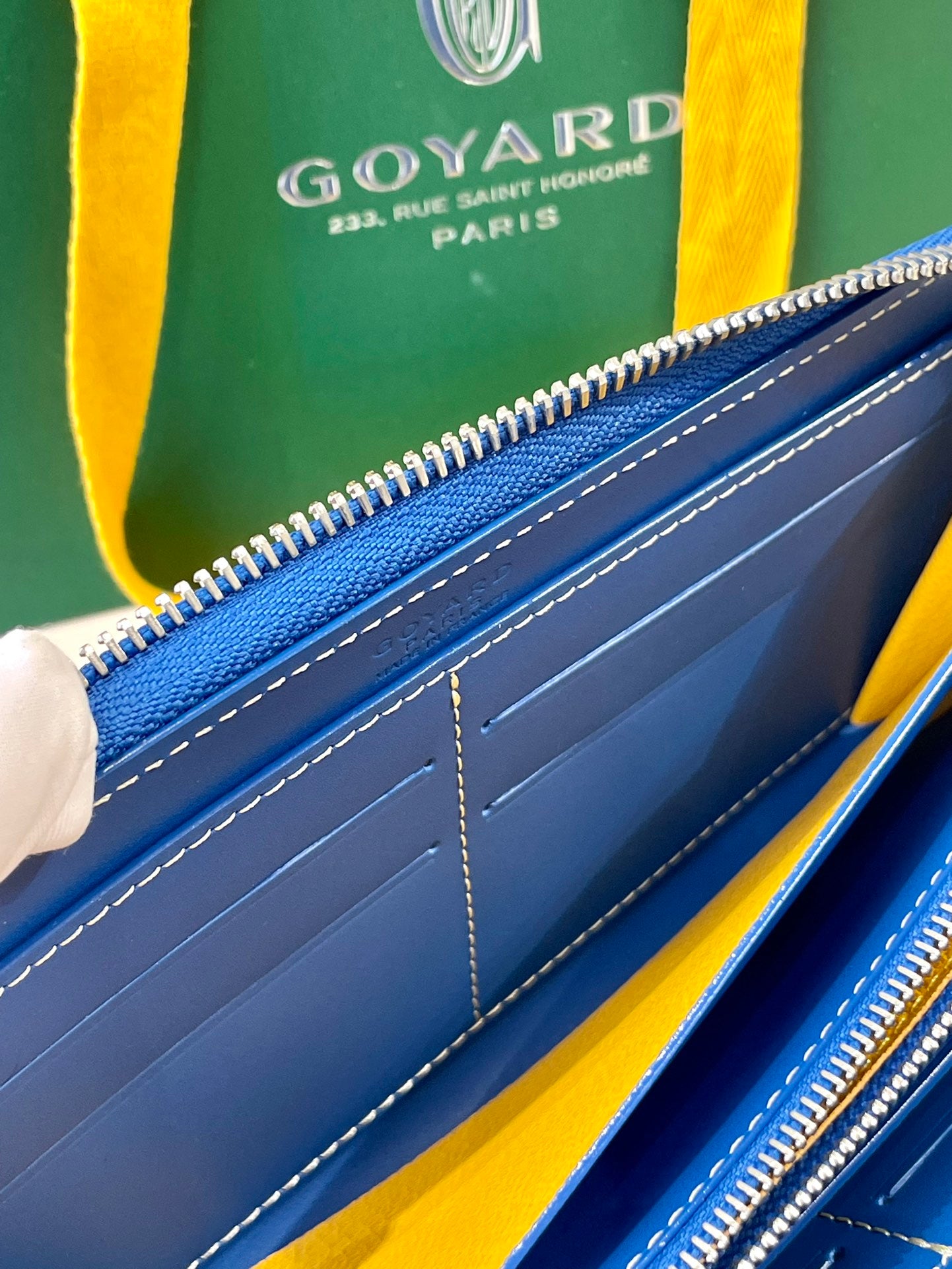Gogy Classic Blue Chevron Monogram Zip-Around Canvas Long Wallet