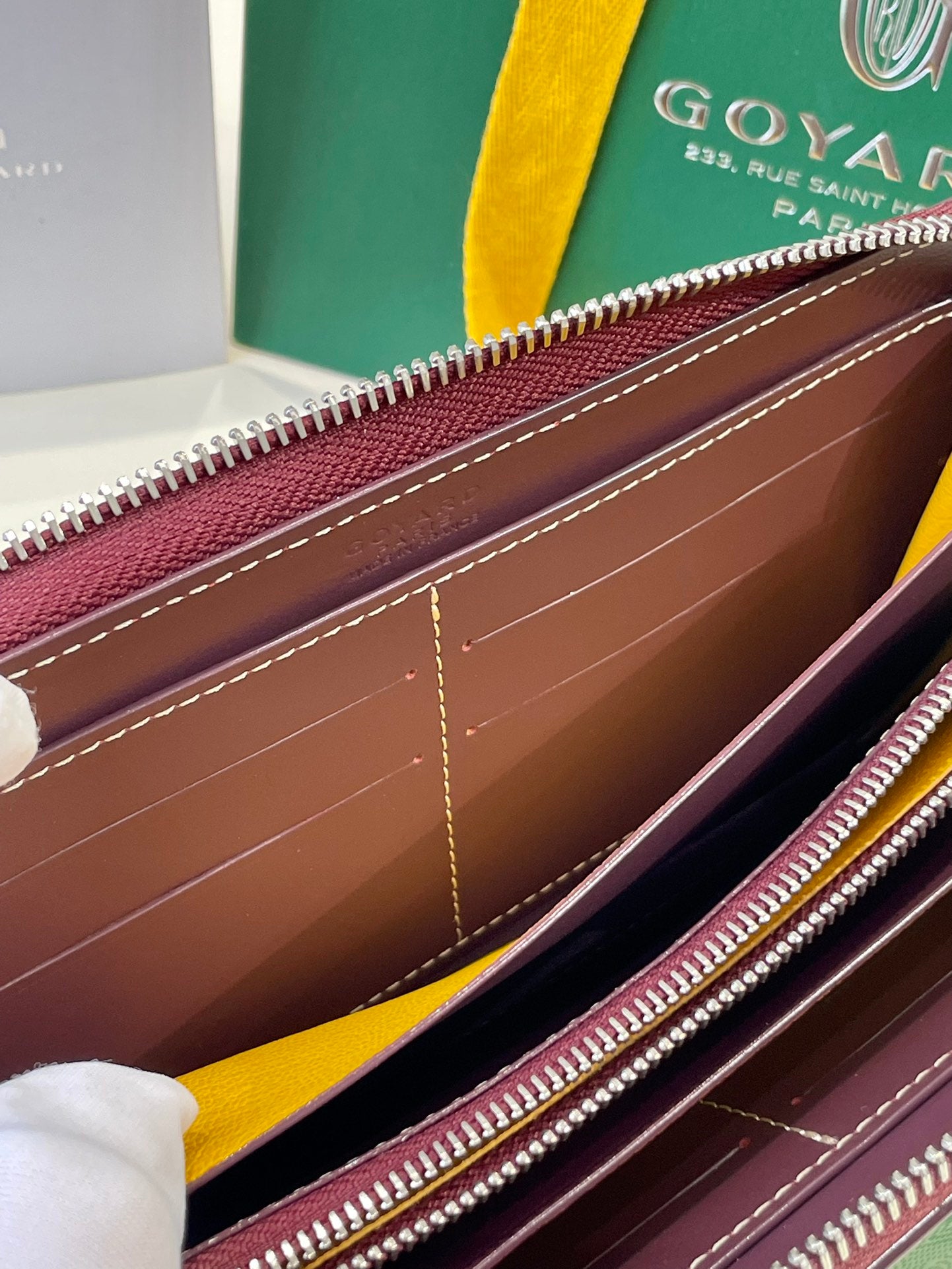 Gogy Luxury Burgundy Chevron Print Leather Zip Around Long Wallet
