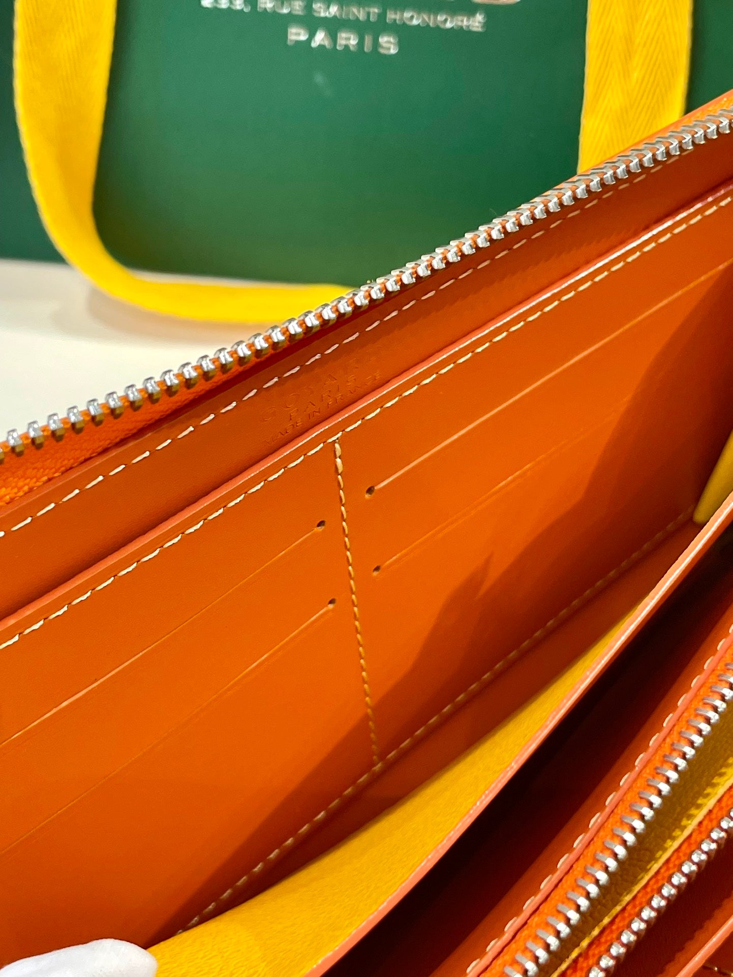 Gogy Classic Orange Chevron Pattern Leather Zipper Long Wallet