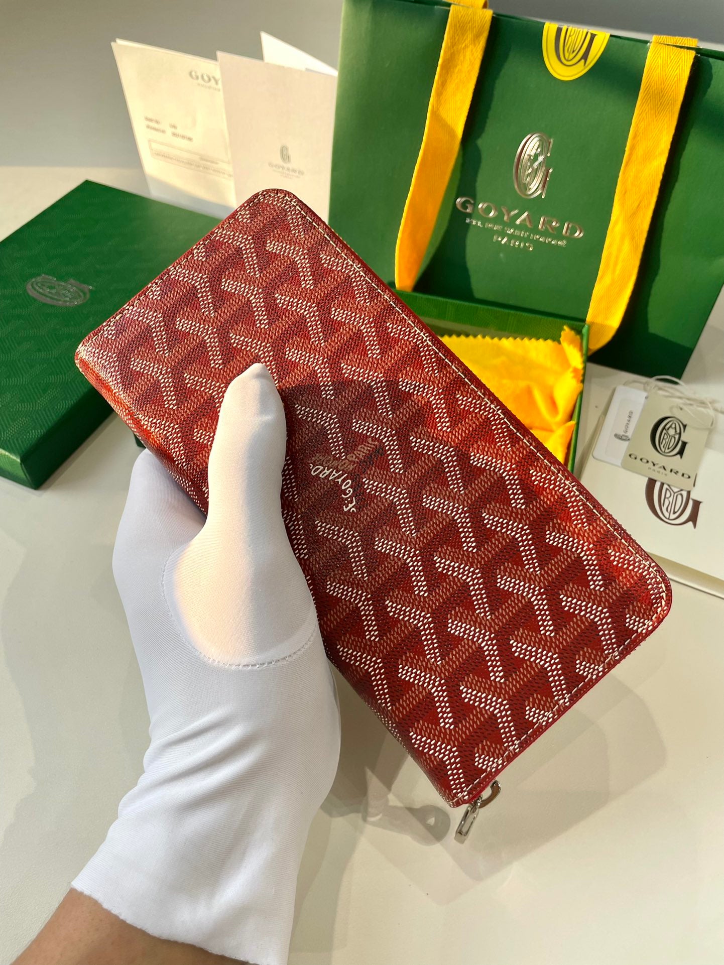Gogy Red Chevron Monogram Continental Leather Wallet with Flap