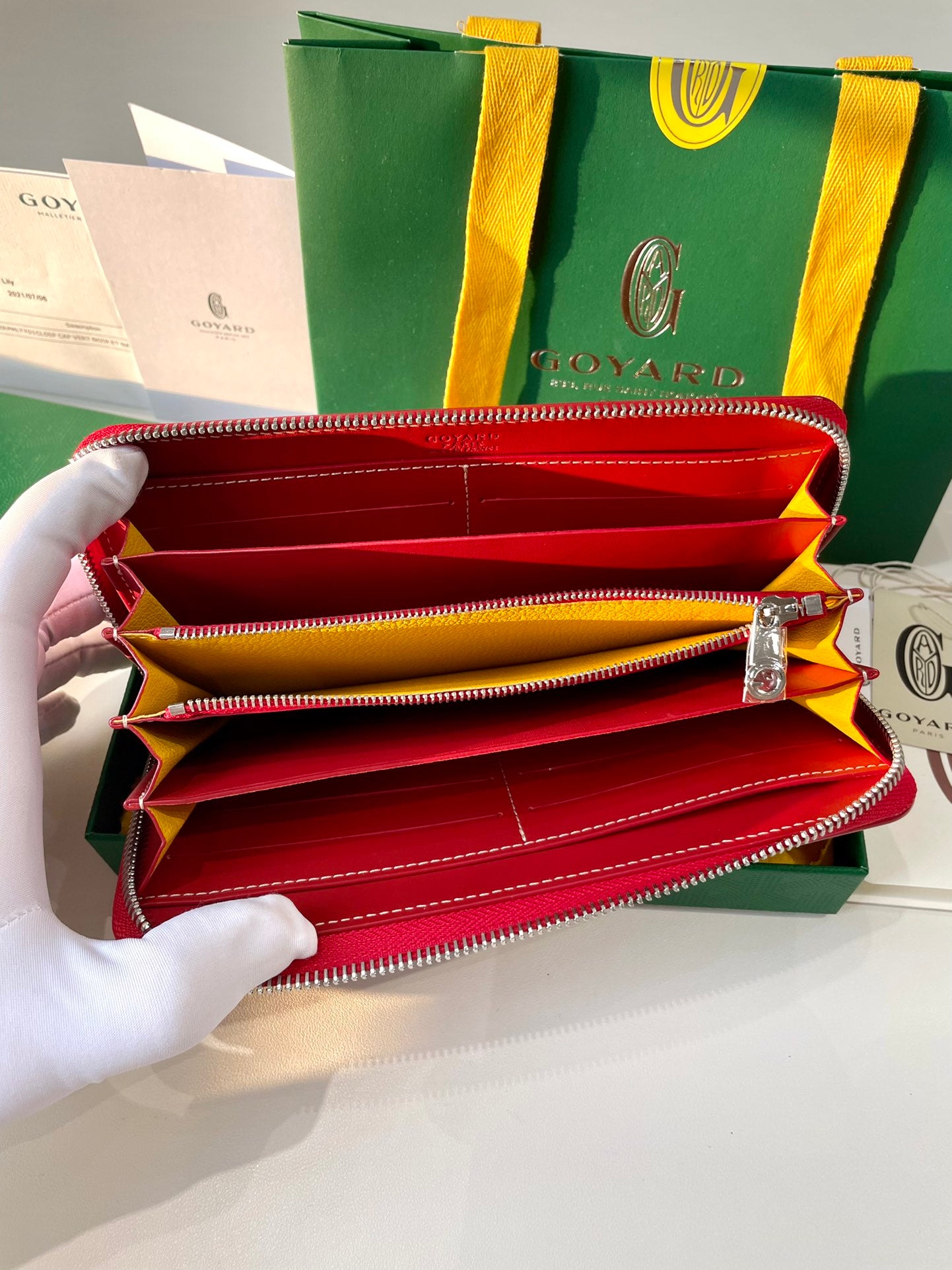 Gogy Red Chevron Monogram Continental Leather Wallet with Flap