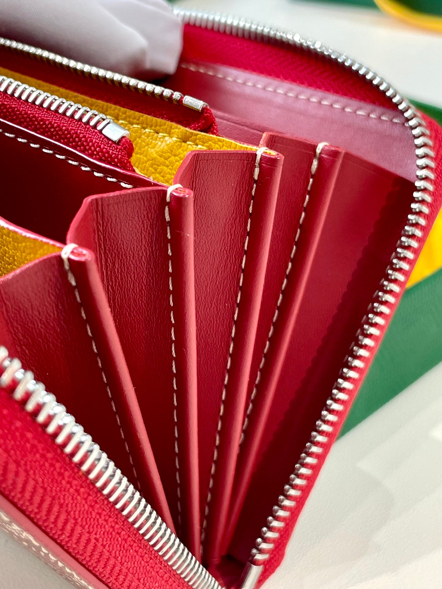 Gogy Red Chevron Monogram Continental Leather Wallet with Flap