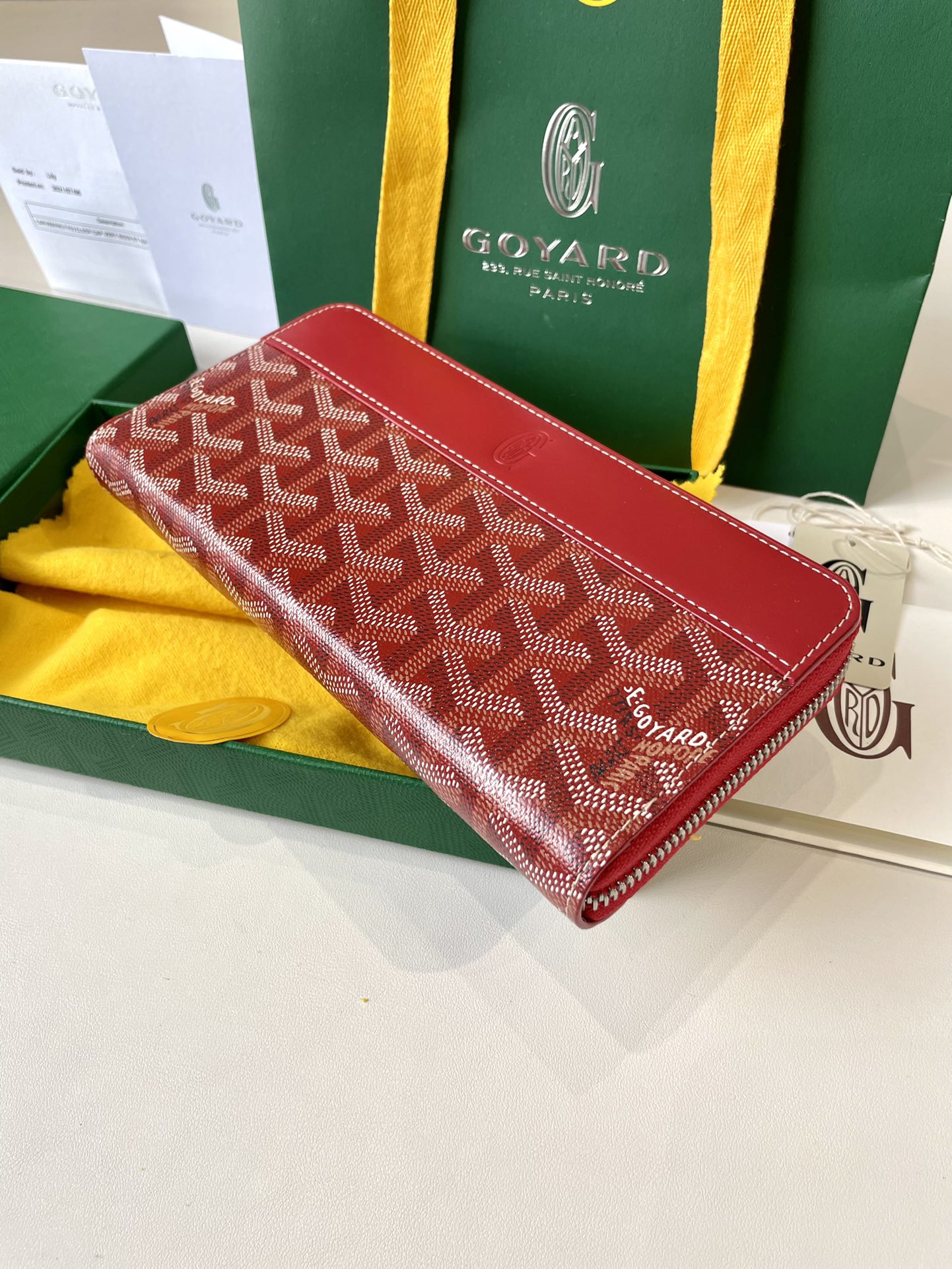 Gogy Red Chevron Monogram Continental Leather Wallet with Flap