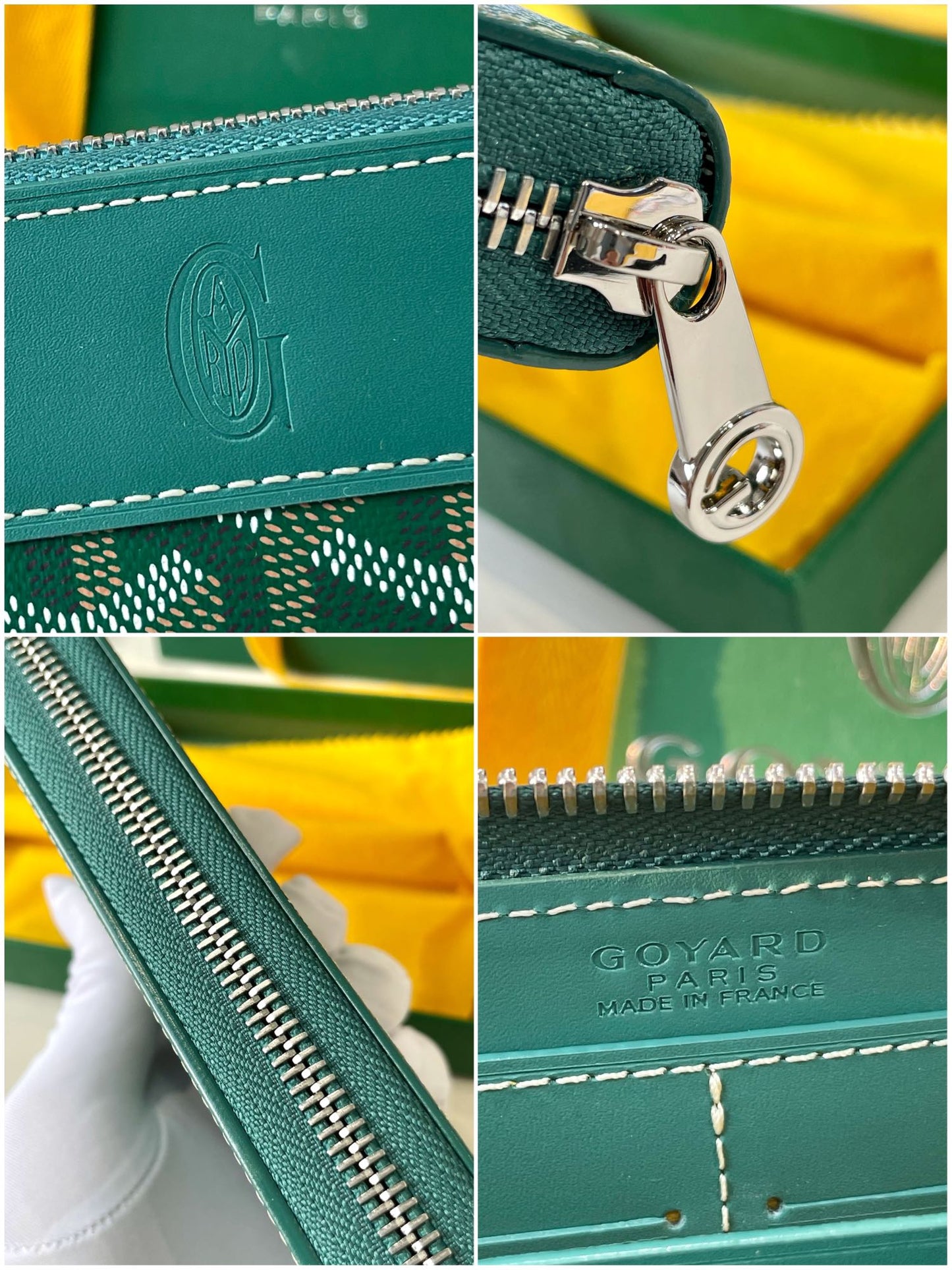 Gogy Luxury Green Chevron Monogram Leather Zip-Around Long Wallet