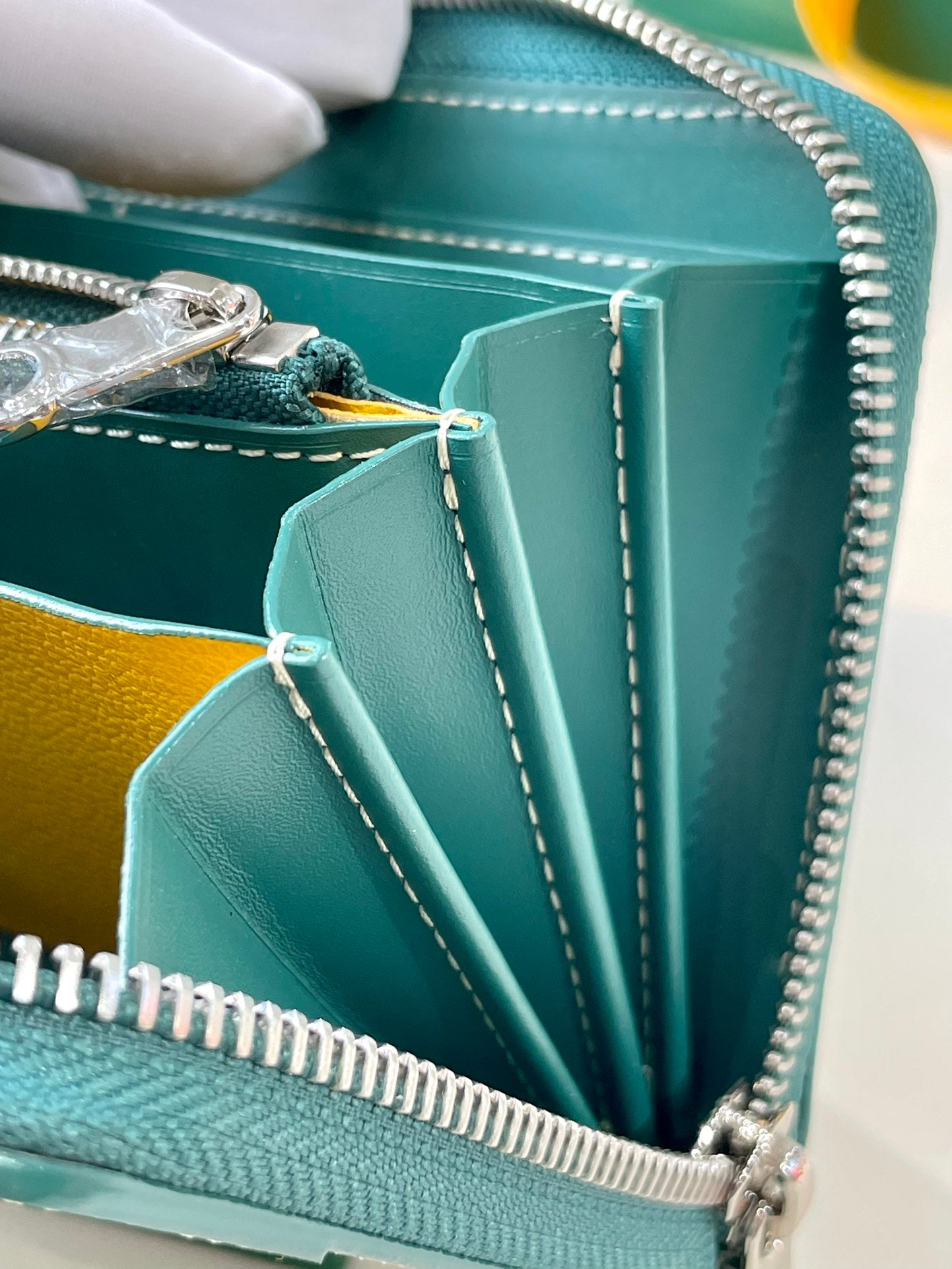 Gogy Luxury Green Chevron Monogram Leather Zip-Around Long Wallet