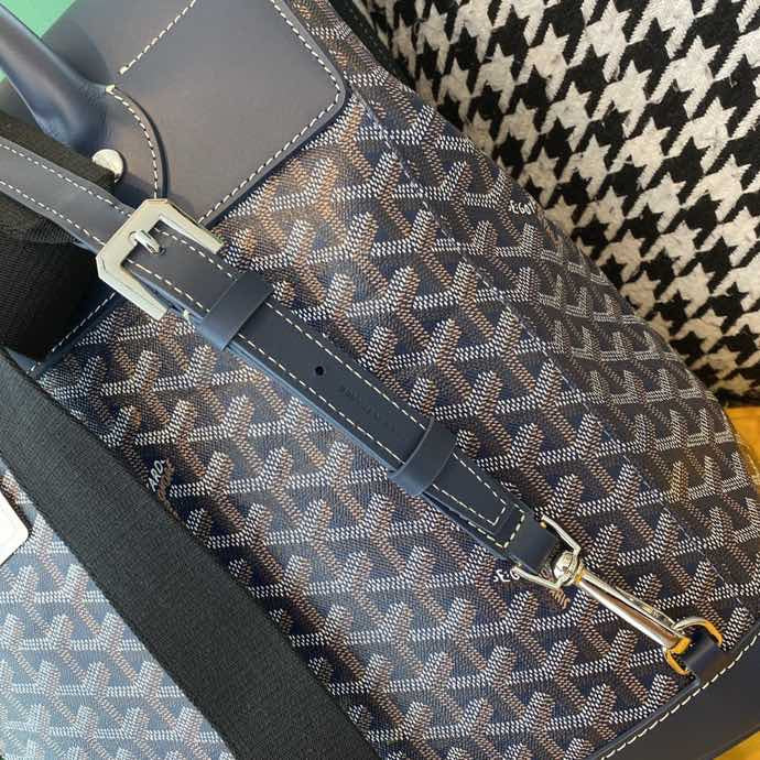 Gogy Luxury Chevron Pattern Canvas Backpack with Navy Blue Leather Flap