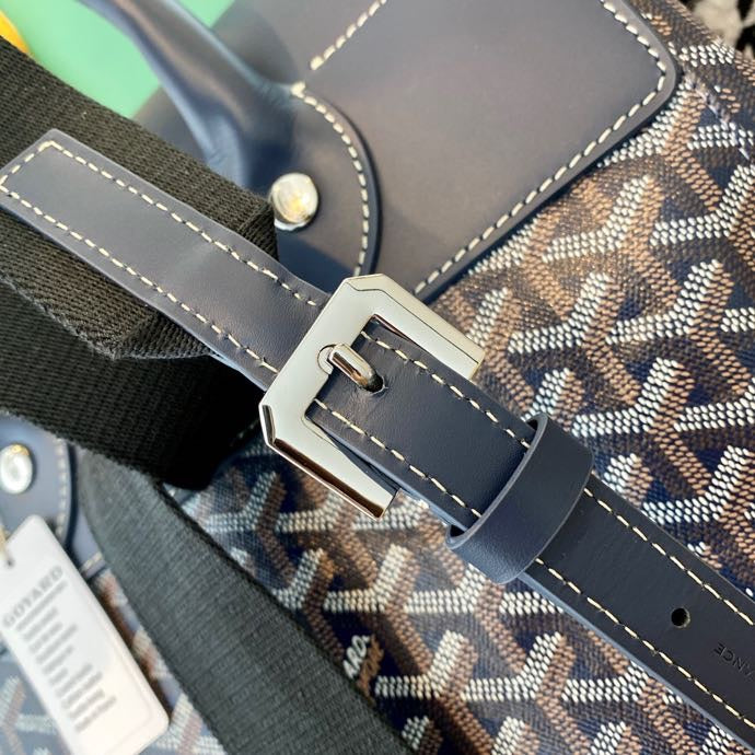 Gogy Luxury Chevron Pattern Canvas Backpack with Navy Blue Leather Flap