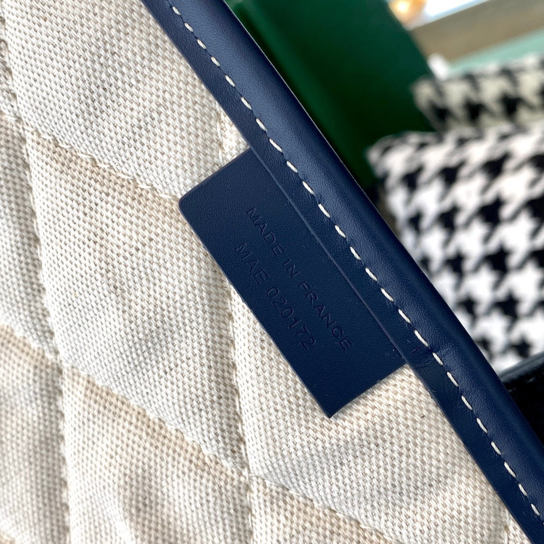 Gogy Luxury Chevron Pattern Canvas Backpack with Navy Blue Leather Flap