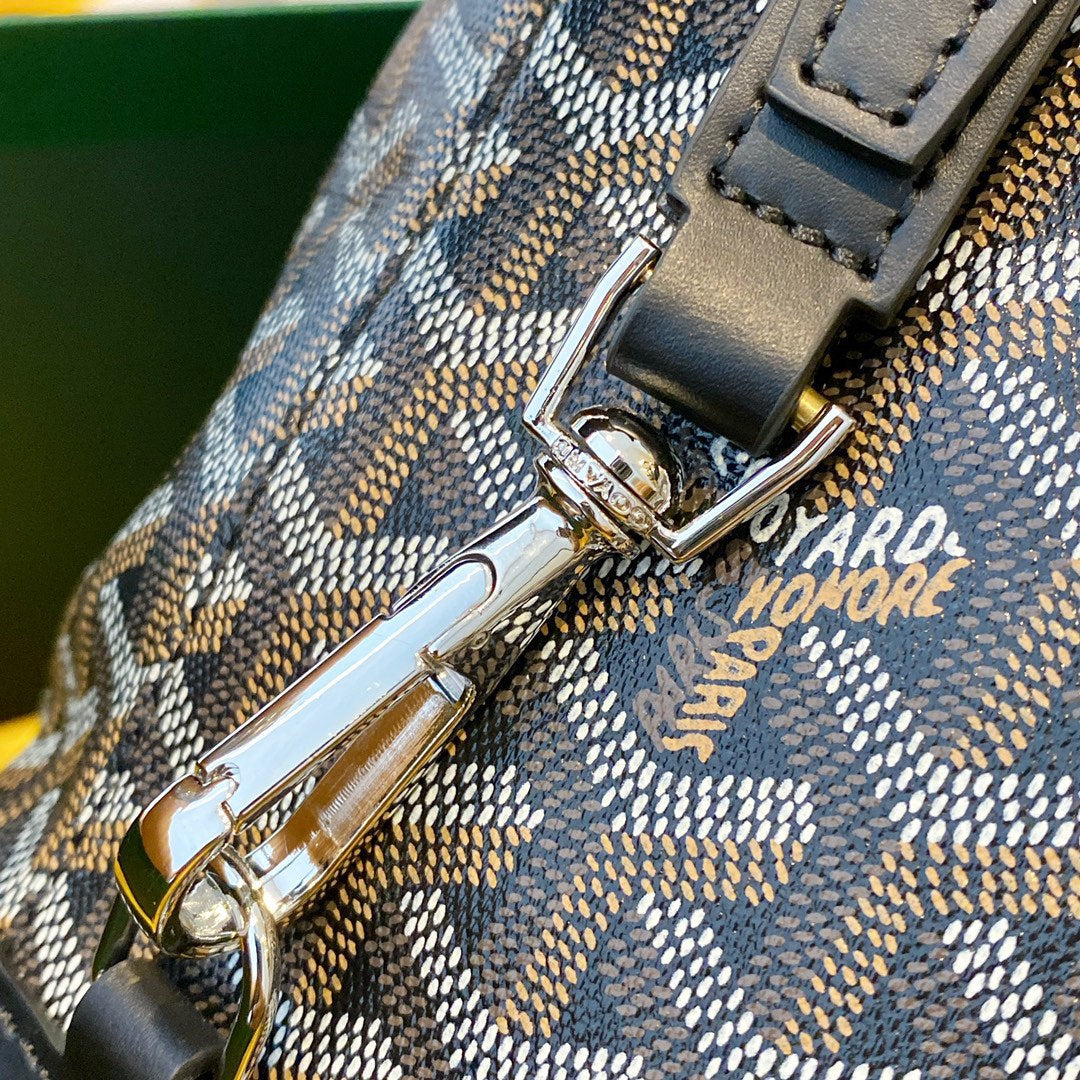 Gogy Grey Chevron Print Canvas and Black Leather Flap Backpack
