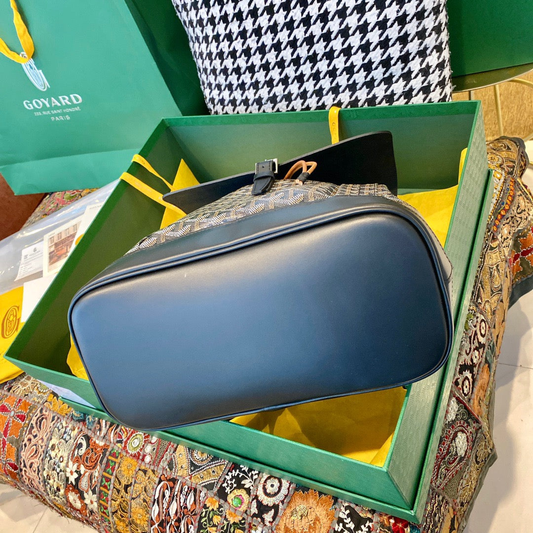 Gogy Grey Chevron Print Canvas and Black Leather Flap Backpack