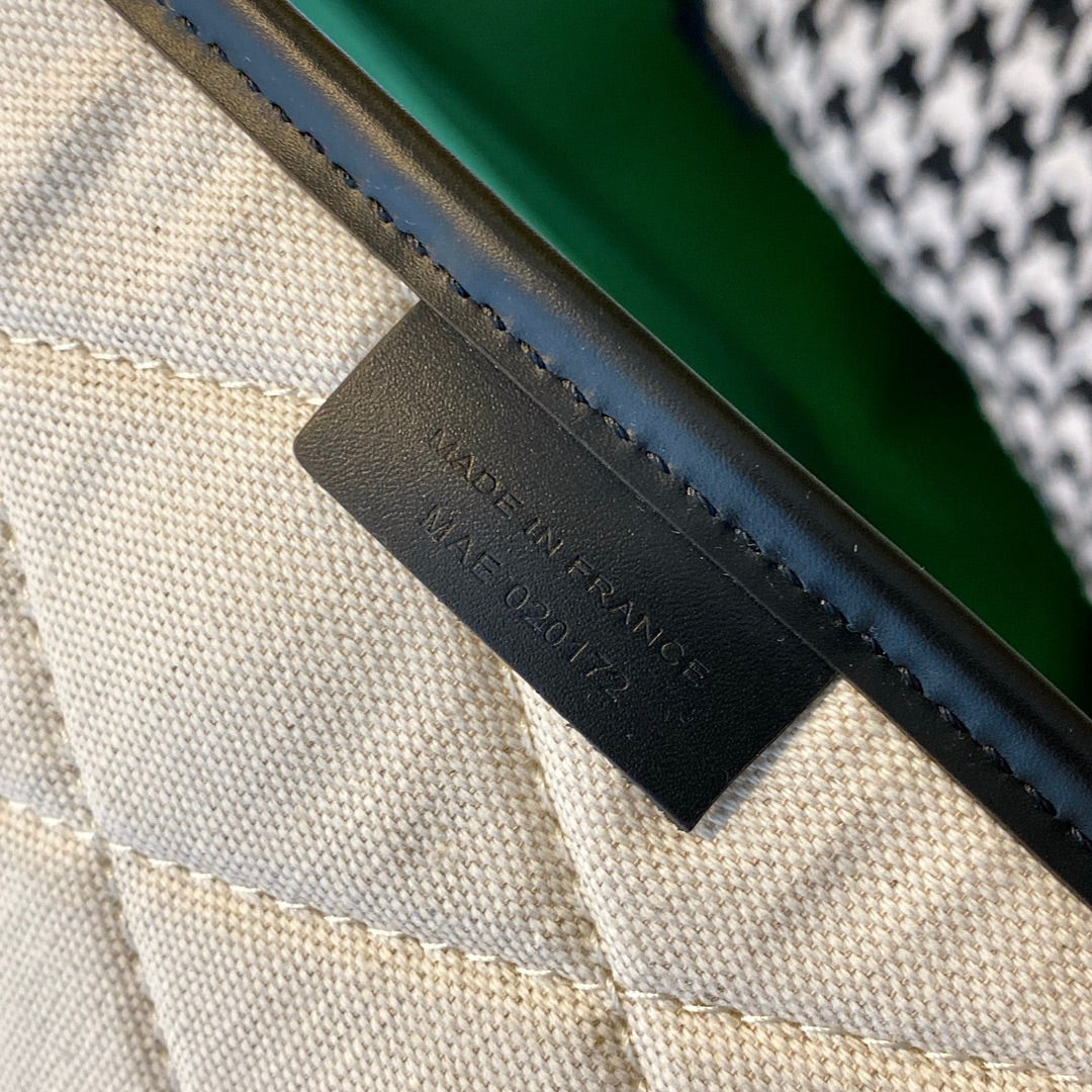 Gogy Grey Chevron Print Canvas and Black Leather Flap Backpack