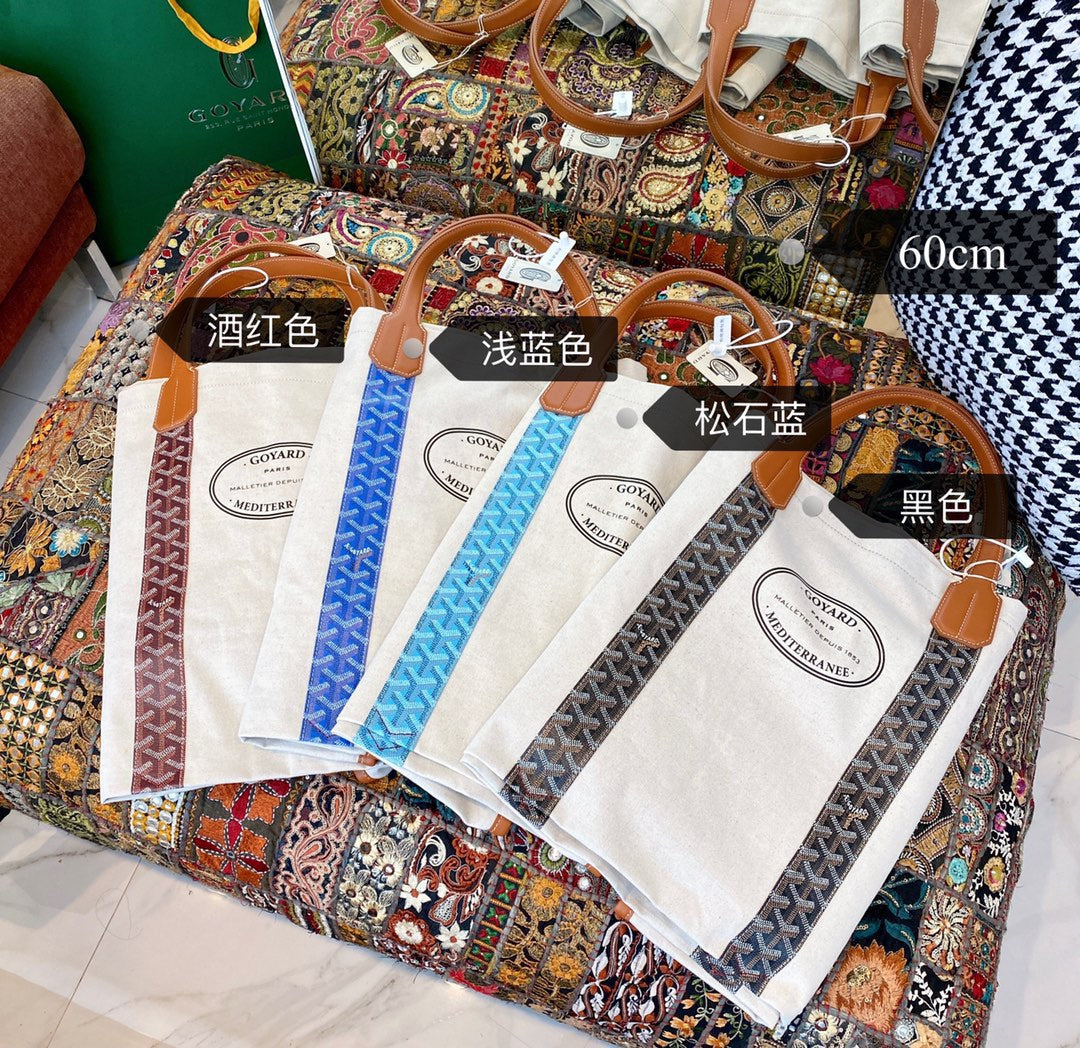 Gogy Casual Canvas Tote Bag with Leather Handles and Patterned Straps