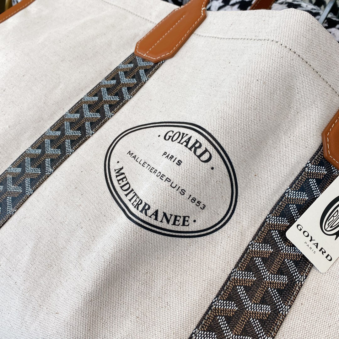 Gogy Large Canvas Tote Bag with Leather Handles and Patterned Straps