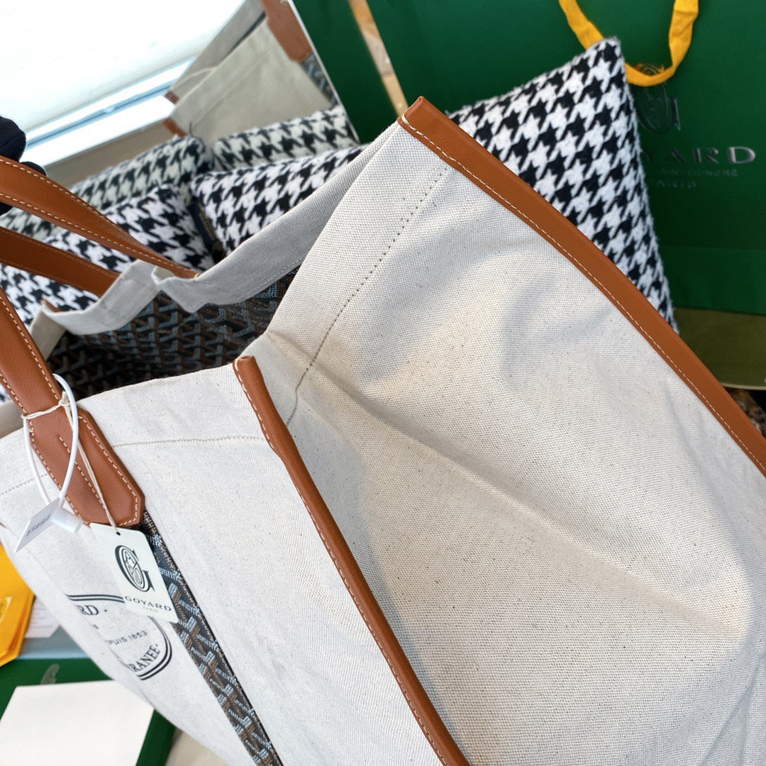 Gogy Large Canvas Tote Bag with Leather Handles and Patterned Straps