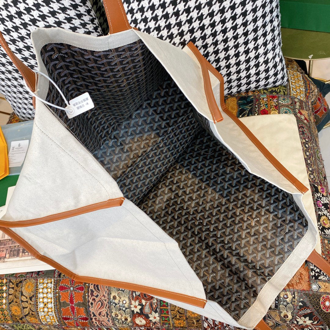 Gogy Large Chevron Pattern Tote Bag with Leather Handles and Canvas Trim