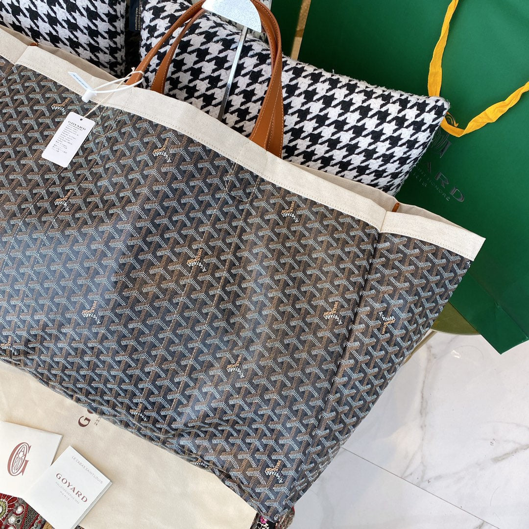 Gogy Large Chevron Pattern Tote Bag with Leather Handles and Canvas Trim