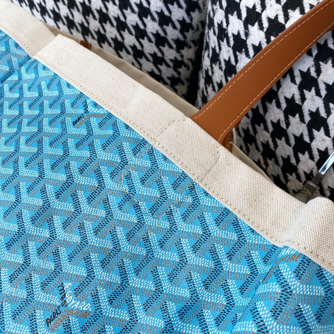 Gogy Blue Chevron Monogram Canvas Travel Tote Bag with Leather Handles