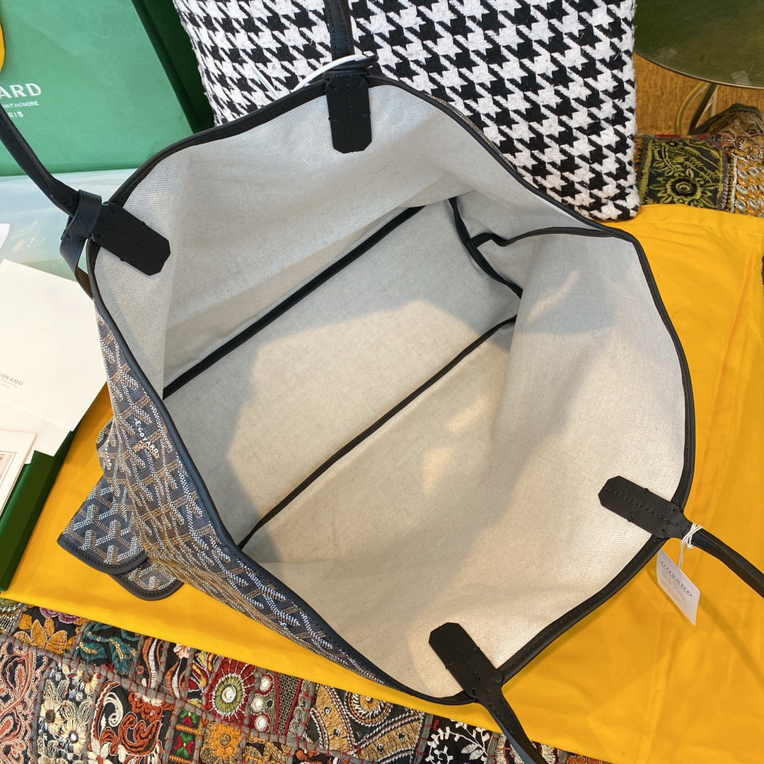 Gogy Luxury Grey Chevron Pattern Canvas Tote Bag with Structured Base