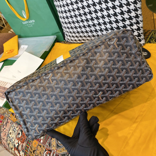Gogy Luxury Grey Chevron Pattern Canvas Tote Bag with Structured Base