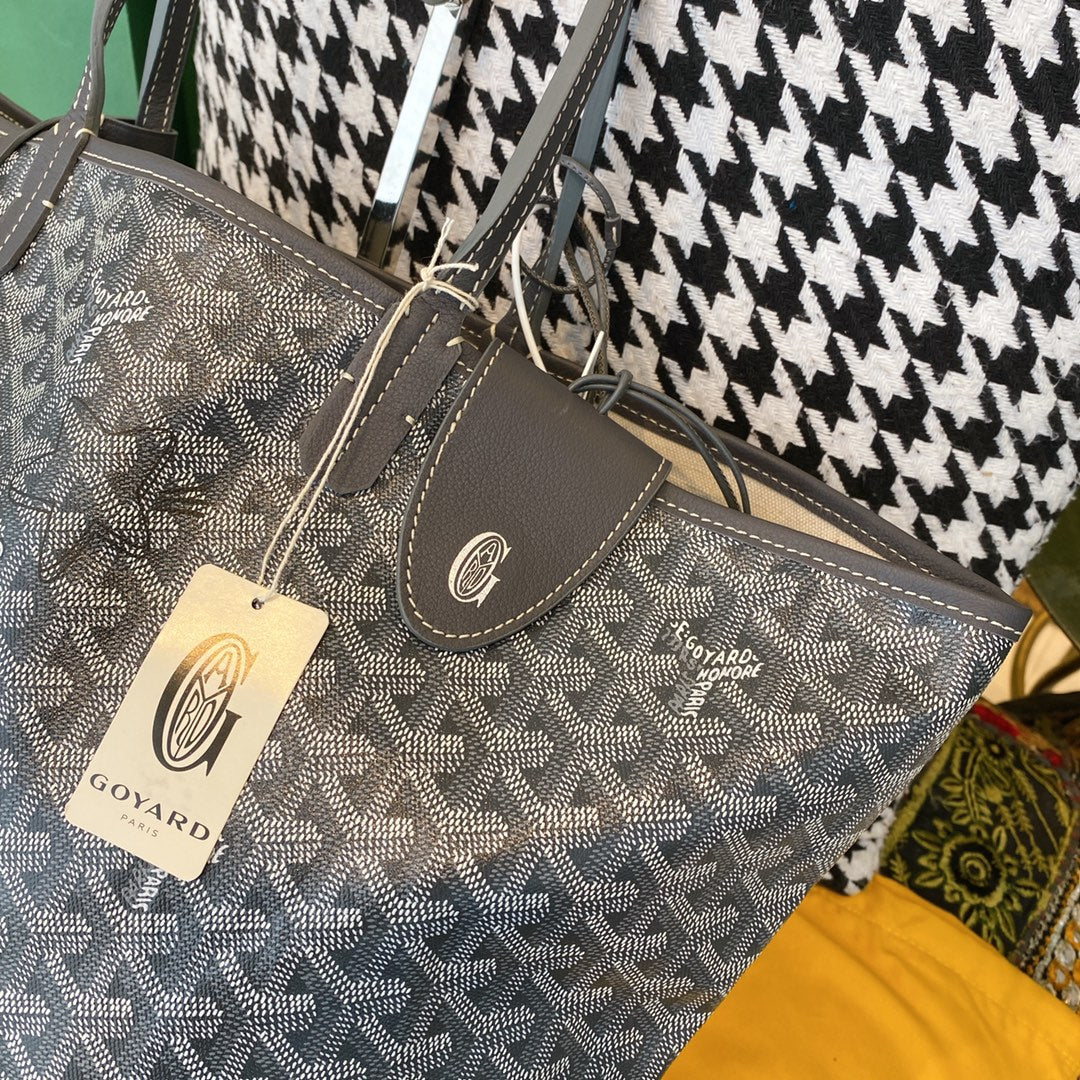 Gogy Blue Chevron Geometric Print Tote Bag with Cartoon Character and Stripes