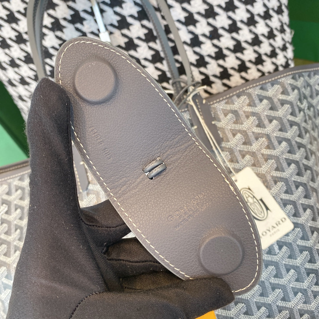 Gogy Classic Grey Chevron Monogram Canvas Pouch with Leather Trim